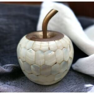 Vintage MOP Brass Apple Paperweight – Mother of Pearl Mosaic Decor